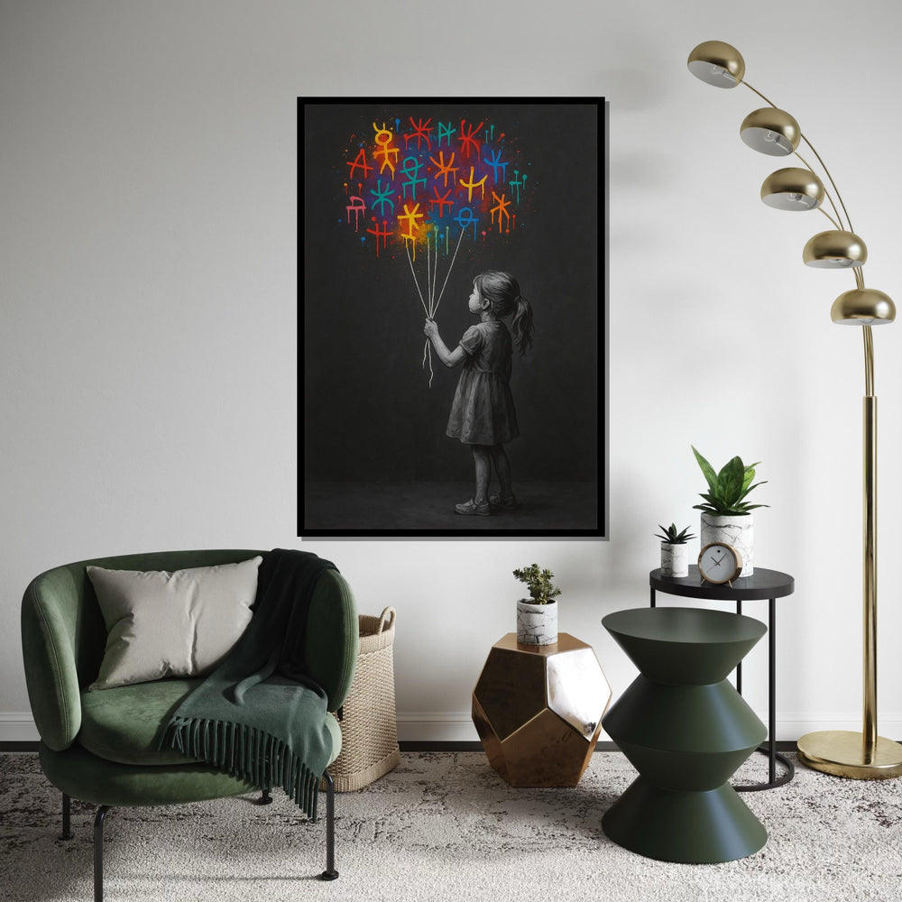 Child with Graffiti Balloons, Vibrant Street Art, Modern Canvas, Graffiti Wall Art, Canvas Design, Ready To Hang Home Decoration