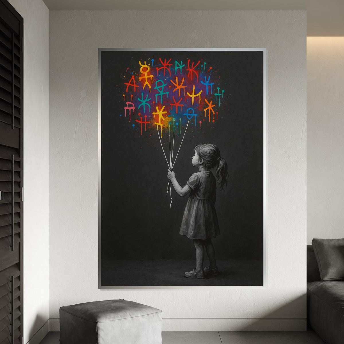 Child with Graffiti Balloons, Vibrant Street Art, Modern Canvas, Graffiti Wall Art, Canvas Design, Ready To Hang Home Decoration