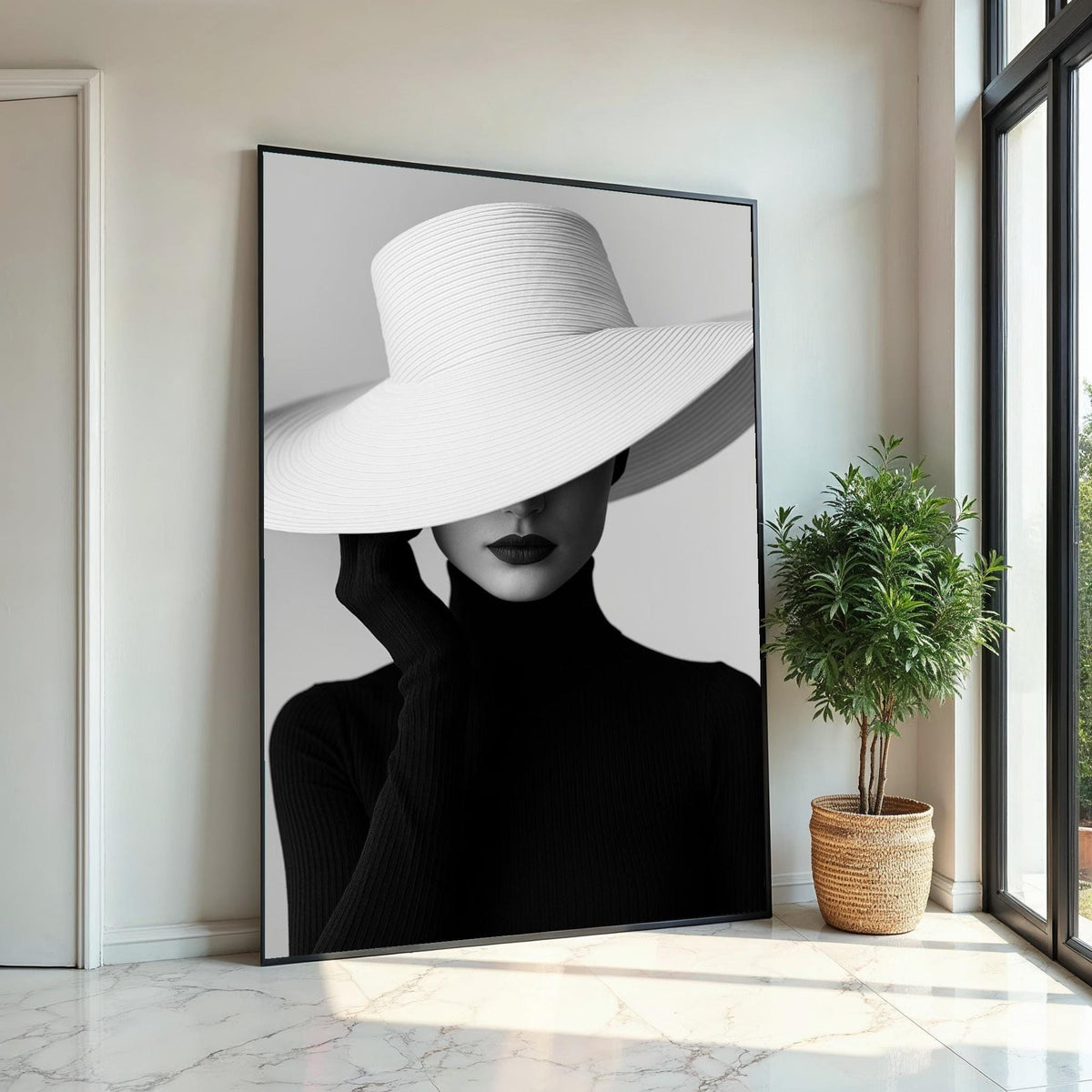 Chic Hat Lady Canvas, Elegant Fashion Art, Monochrome Wall Print, Wall Art Canvas Design, Ready to Hang Decoration