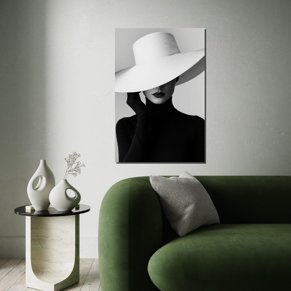 Chic Hat Lady Canvas, Elegant Fashion Art, Monochrome Wall Print, Wall Art Canvas Design, Ready to Hang Decoration