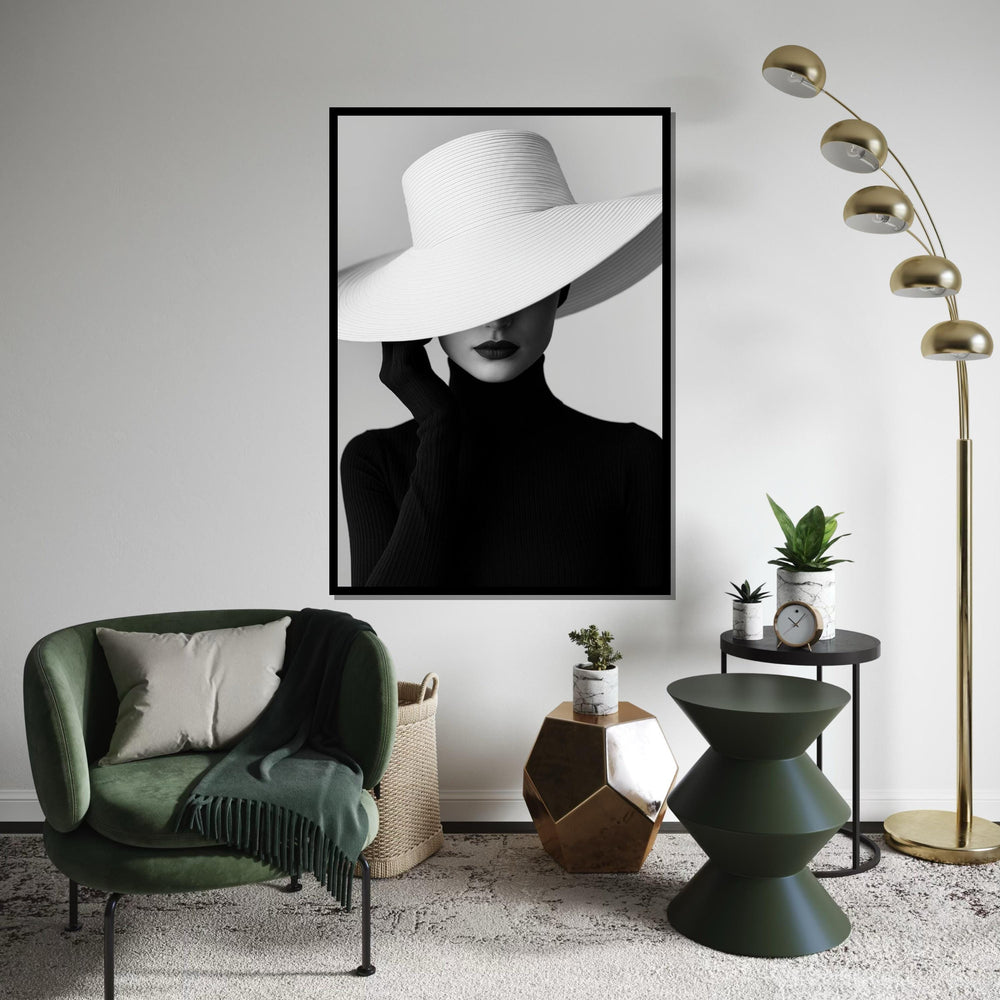 Chic Hat Lady Canvas, Elegant Fashion Art, Monochrome Wall Print, Woman Wall Art, Wall Art Canvas Design, Ready to Hang Decoration
