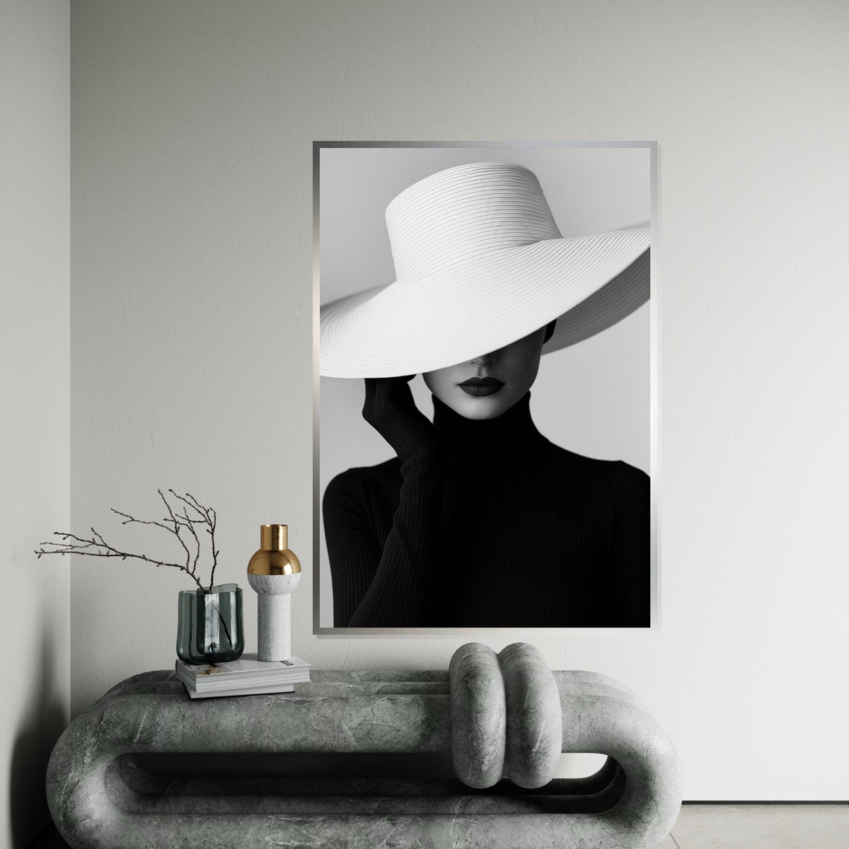 Chic Hat Lady Canvas, Elegant Fashion Art, Monochrome Wall Print, Wall Art Canvas Design, Ready to Hang Decoration