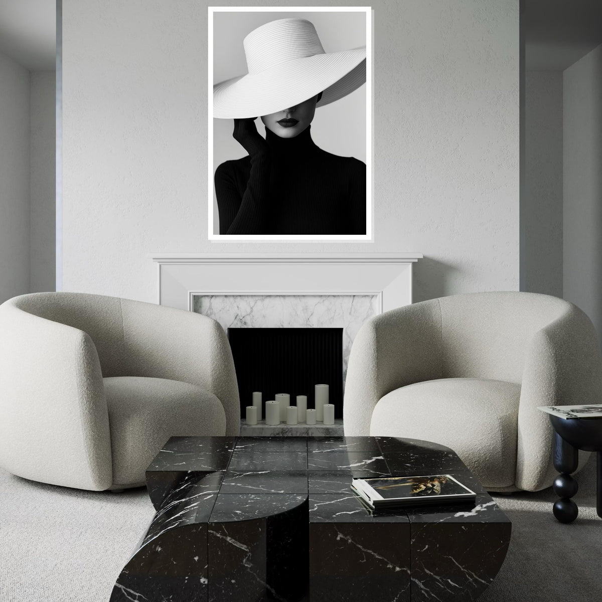 Chic Hat Lady Canvas, Elegant Fashion Art, Monochrome Wall Print, Wall Art Canvas Design, Ready to Hang Decoration