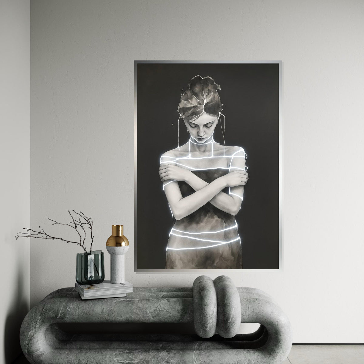 Abstract Woman in Light, Modern Canvas Art, Minimalist Silhouette, Wall Art Canvas Design, Stylish Home Decor, Ready to Hang