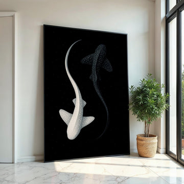 Yin Yang Sharks Canvas, Starry Ocean Art, Black and White Shark Wall Print, Marine Life Poster, Wall Art Canvas Design, Ready to Hang