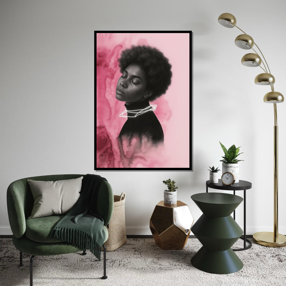 Serene Portrait Canvas, Abstract Pink Art, Dreamy Woman Print, Afro Woman, Modern Wall Art Canvas Design, Ready To Hang Home Decor