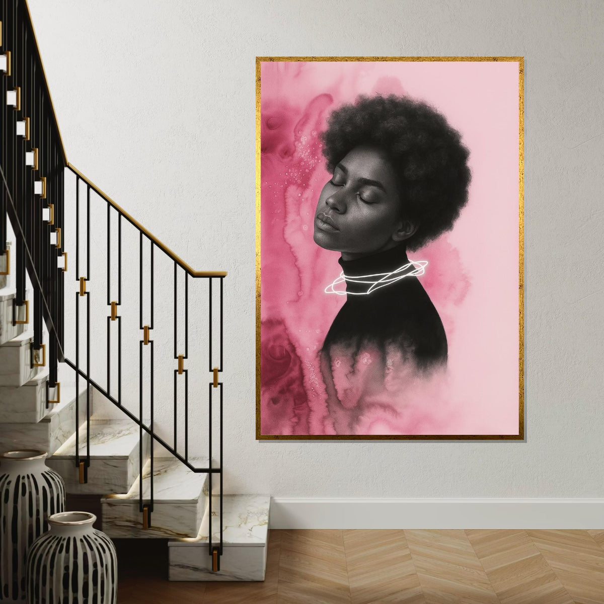 Serene Portrait Canvas, Abstract Pink Art, Dreamy Woman Print, Modern Wall Art Canvas Design, Ready To Hang Home Decor
