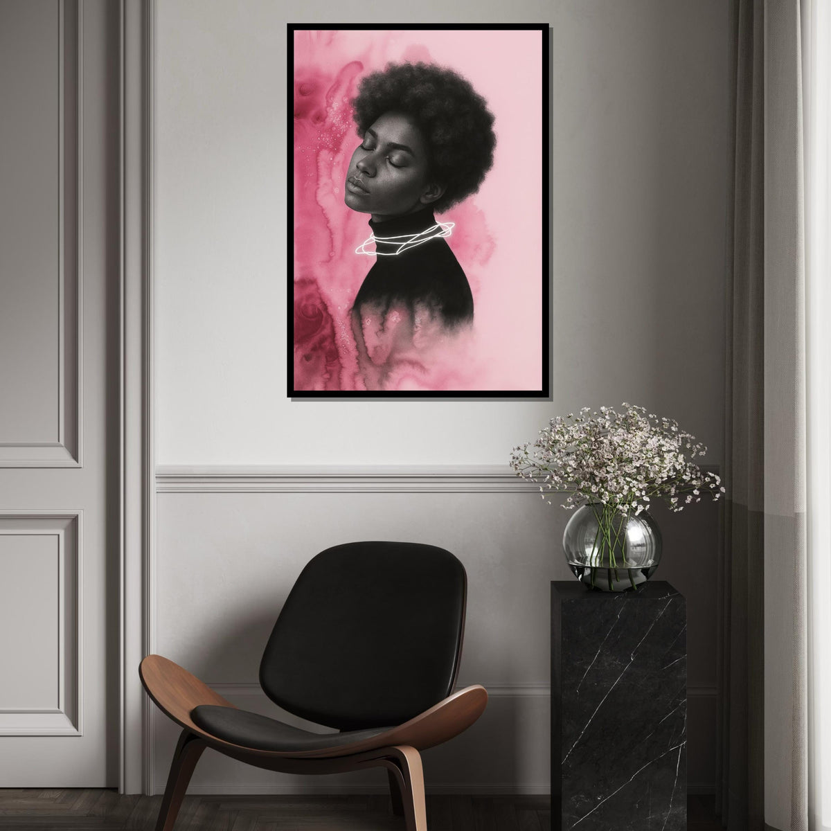 Serene Portrait Canvas, Abstract Pink Art, Dreamy Woman Print, Modern Wall Art Canvas Design, Ready To Hang Home Decor