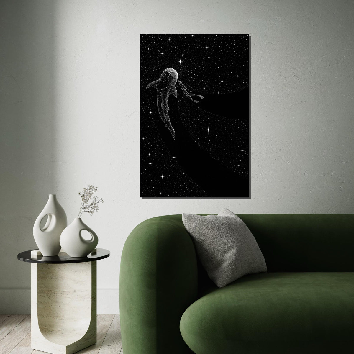 Cosmic Whale Shark Canvas, Galaxy Diver Art, Space Wall Print, Starry Animal Canvas, Wall Art Design, Ready to Hang Decoration