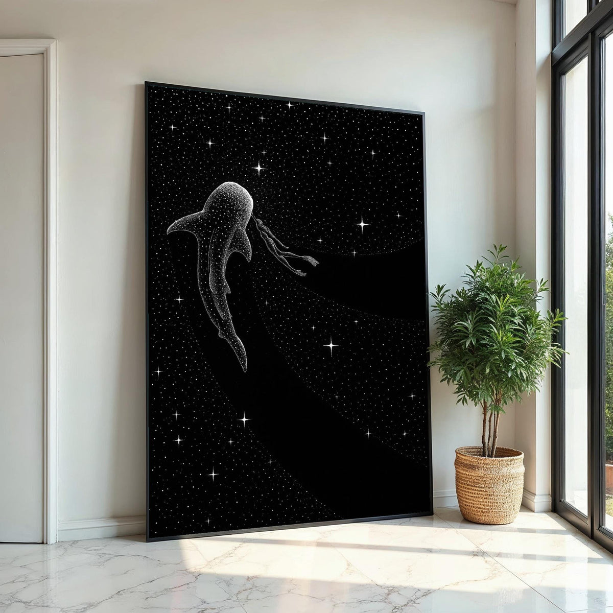 Cosmic Whale Shark Canvas, Galaxy Diver Art, Space Wall Print, Starry Animal Canvas, Wall Art Design, Ready to Hang Decoration