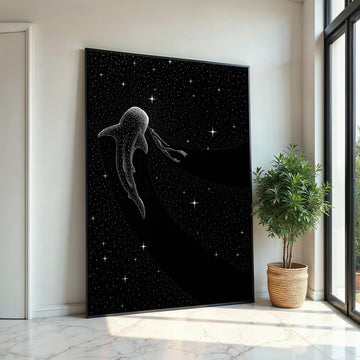 Cosmic Whale Shark Canvas, Galaxy Diver Art, Space Wall Print, Starry Animal Canvas, Wall Art Design, Ready to Hang Decoration
