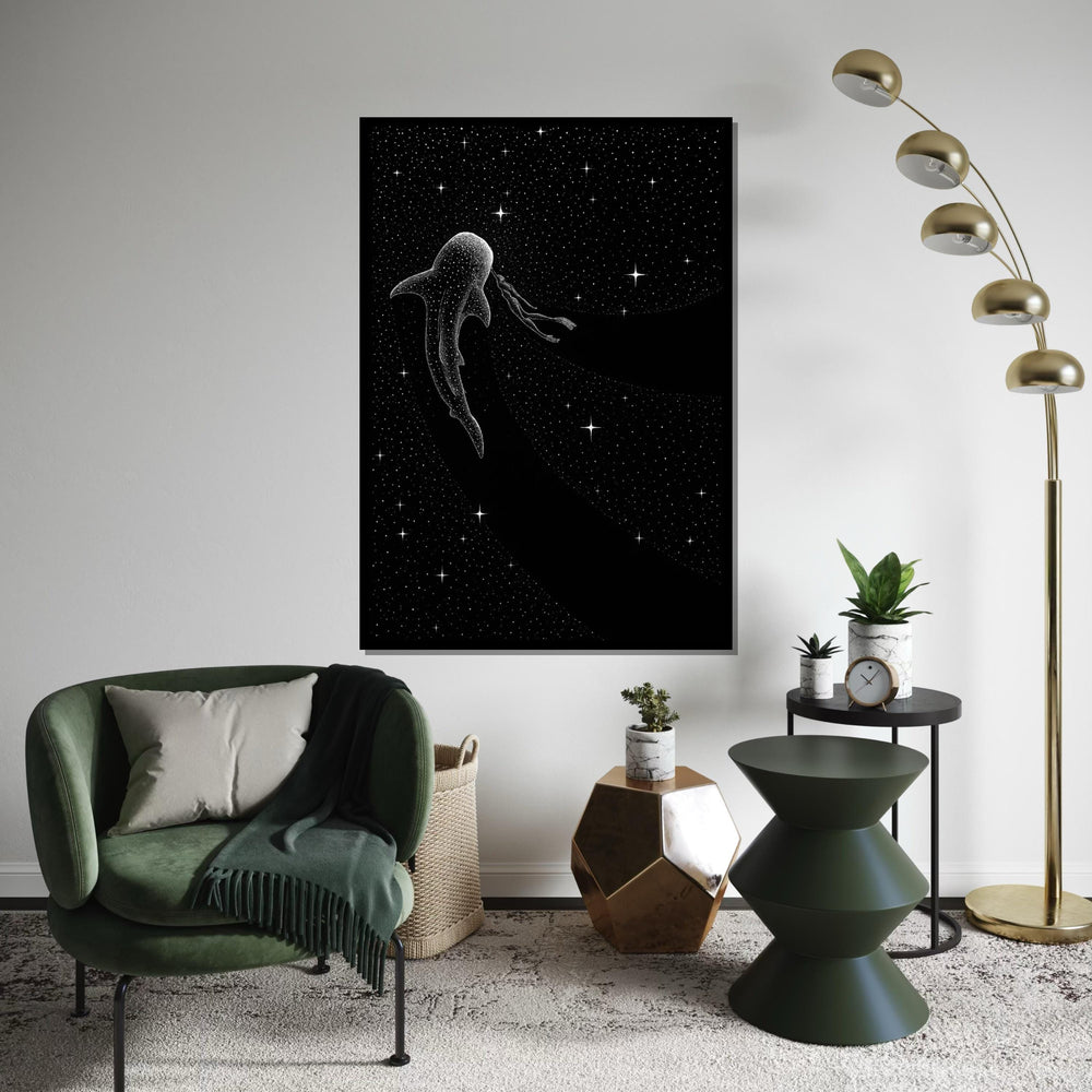 Cosmic Whale Shark Canvas, Galaxy Diver Art, Space Wall Print, Starry Animal Canvas, Wall Art Design, Ready to Hang Decoration