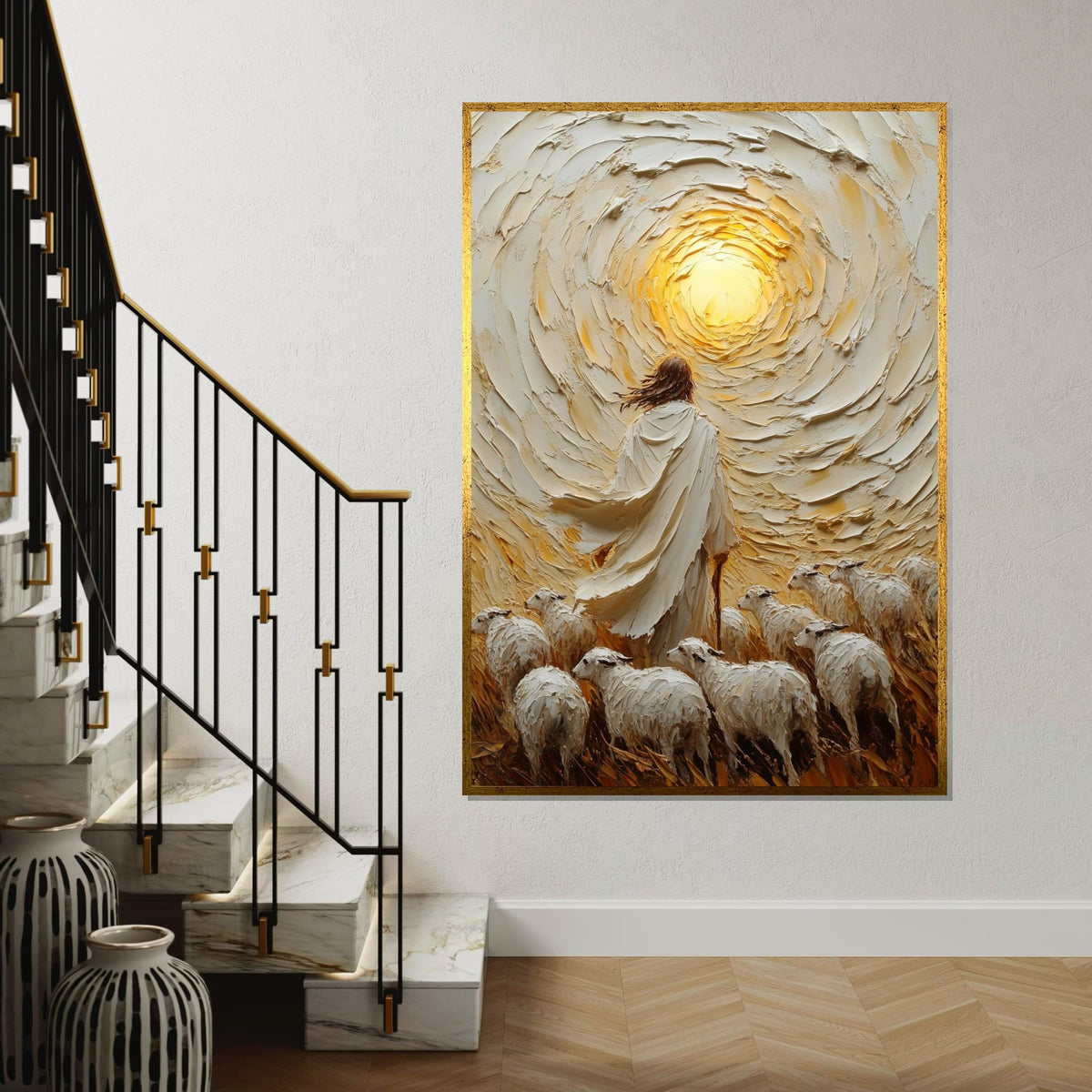 Shepherd Light Canvas Art, Spiritual Wall Art, Jesus and Sheep Scene Canvas, Wall Art Canvas Design, Ready to Hang Decoration