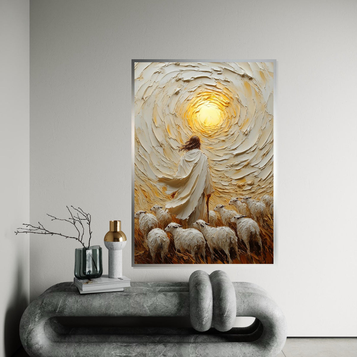 Shepherd Light Canvas Art, Spiritual Wall Art, Jesus and Sheep Scene Canvas, Wall Art Canvas Design, Ready to Hang Decoration