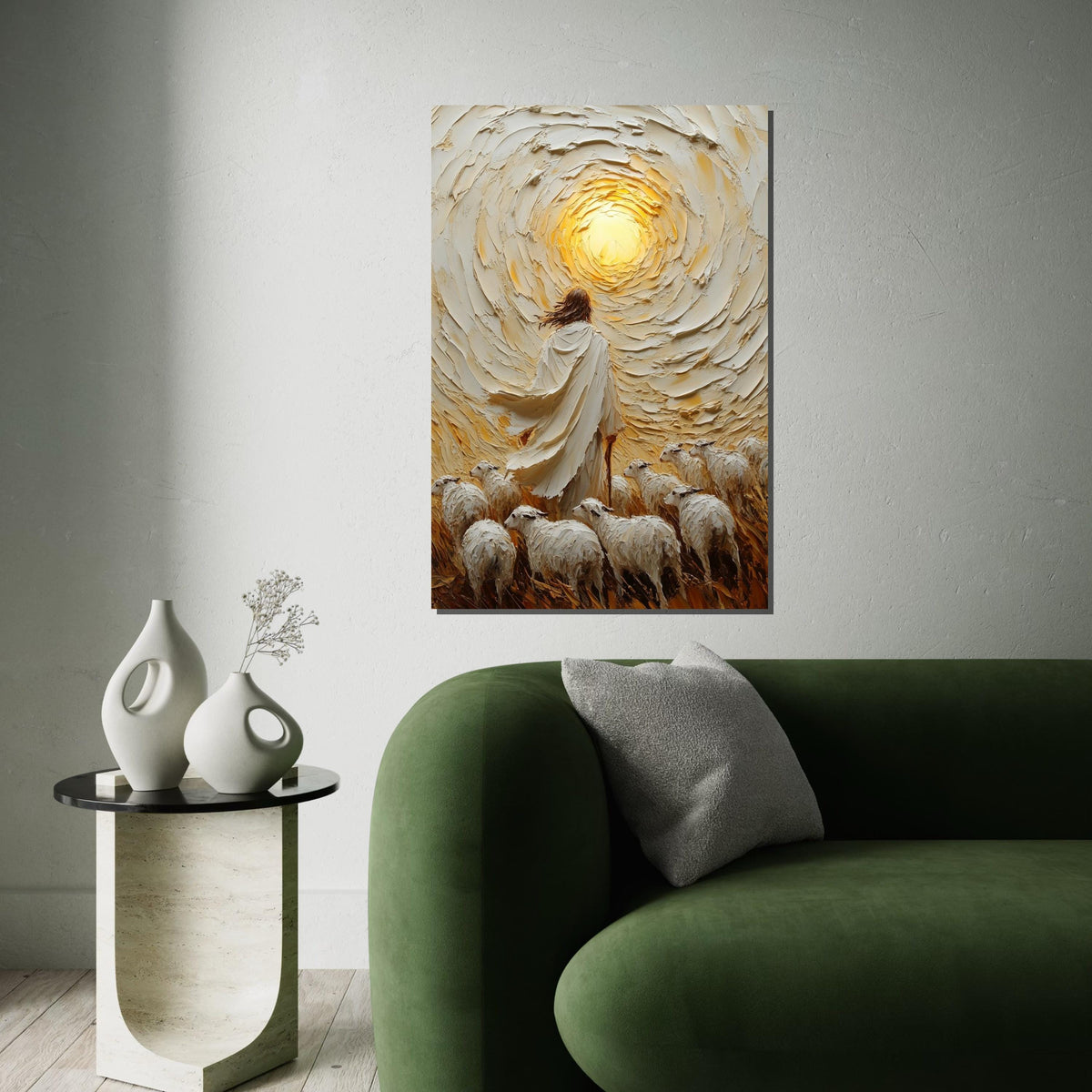 Shepherd Light Canvas Art, Spiritual Wall Art, Jesus and Sheep Scene Canvas, Wall Art Canvas Design, Ready to Hang Decoration