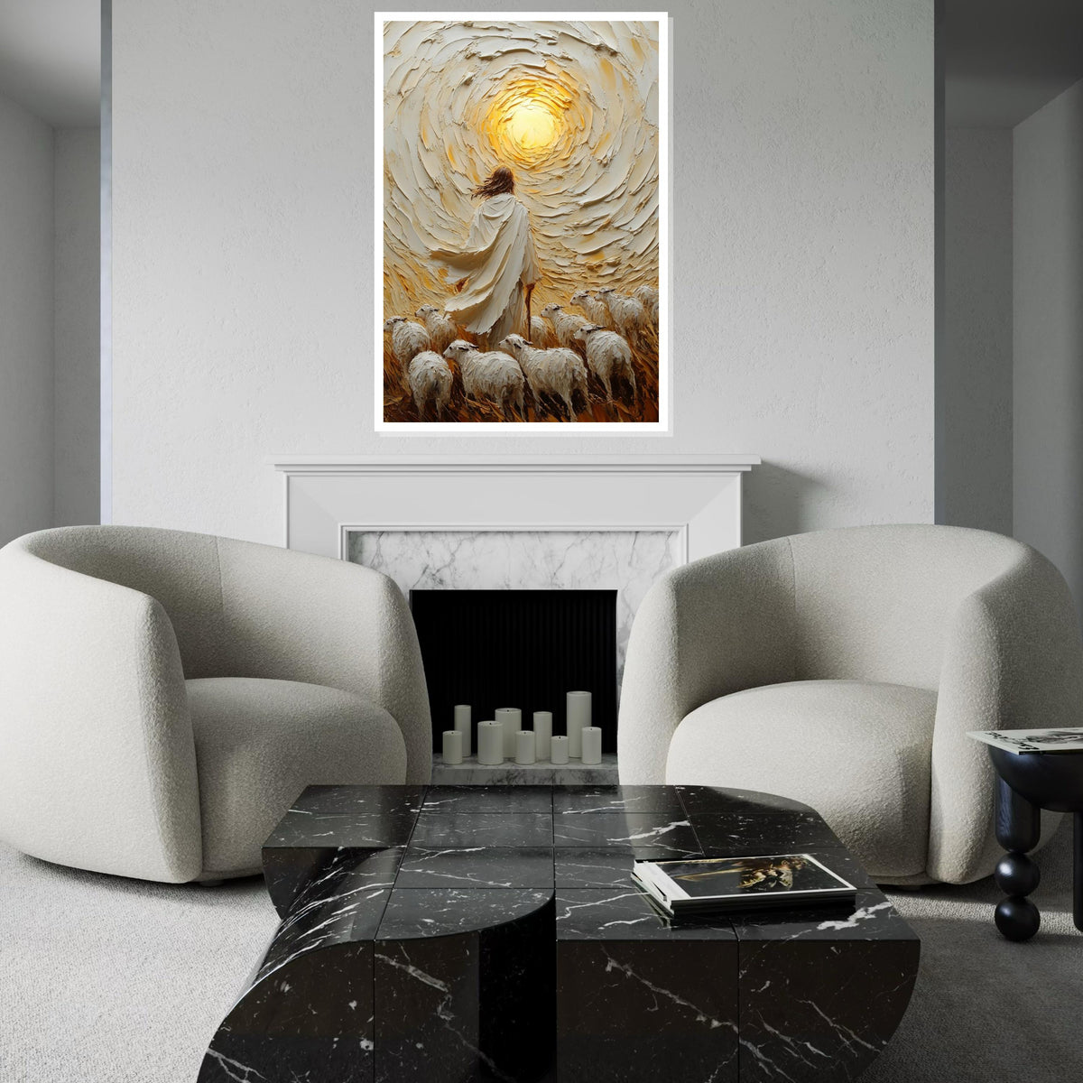 Shepherd Light Canvas Art, Spiritual Wall Art, Jesus and Sheep Scene Canvas, Wall Art Canvas Design, Ready to Hang Decoration