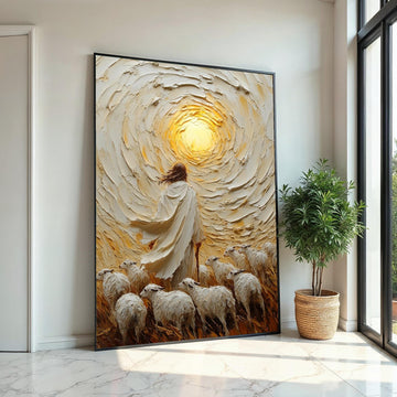 Shepherd Light Canvas Art, Spiritual Wall Art, Jesus and Sheep Scene Canvas, Wall Art Canvas Design, Ready to Hang Decoration