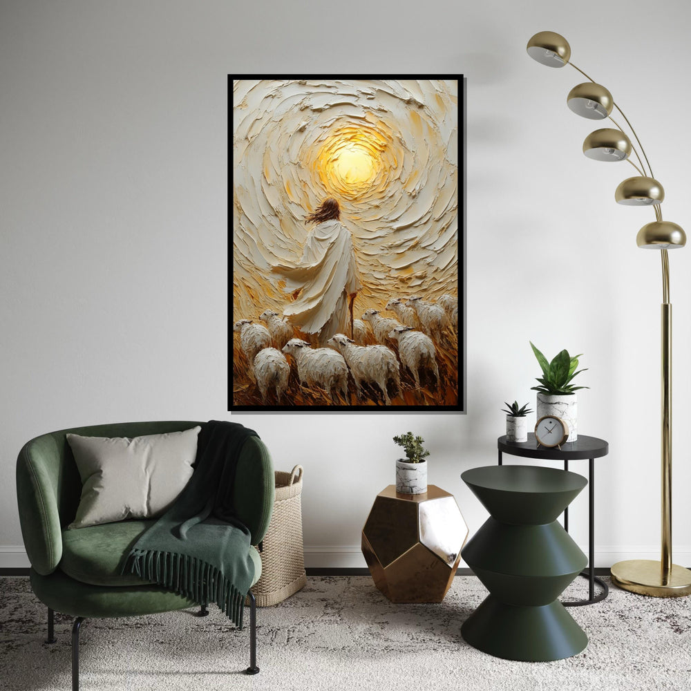 Shepherd Light Canvas Art, Spiritual Wall Art, Jesus and Sheep Scene Canvas, Wall Art Canvas Design, Ready to Hang Decoration