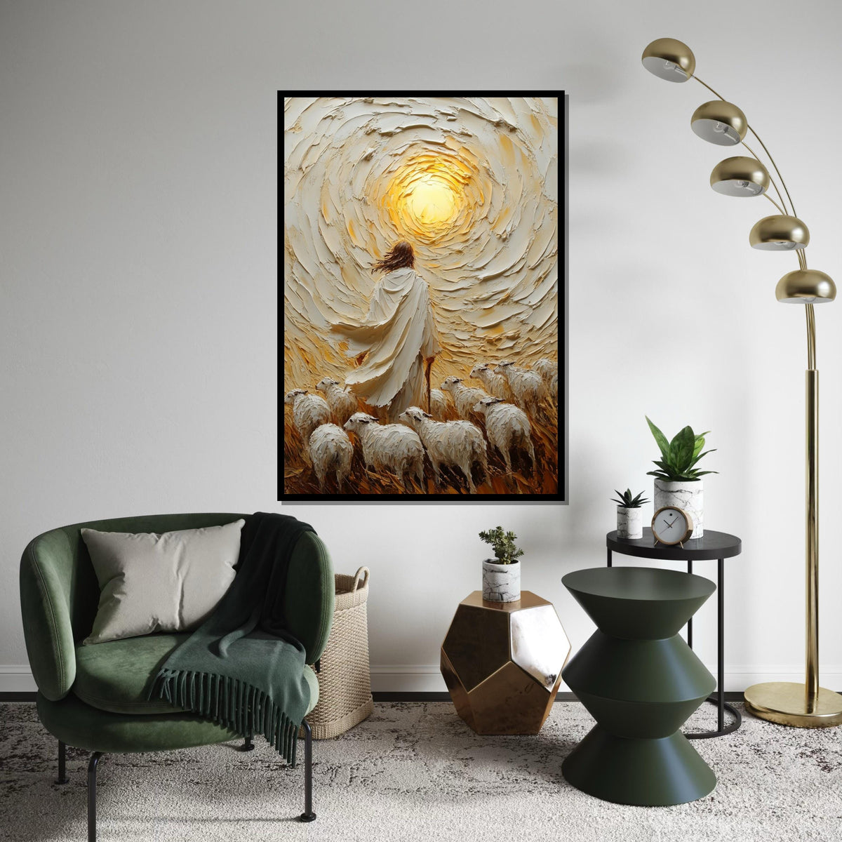 Shepherd Light Canvas Art, Spiritual Wall Art, Jesus and Sheep Scene Canvas, Wall Art Canvas Design, Ready to Hang Decoration