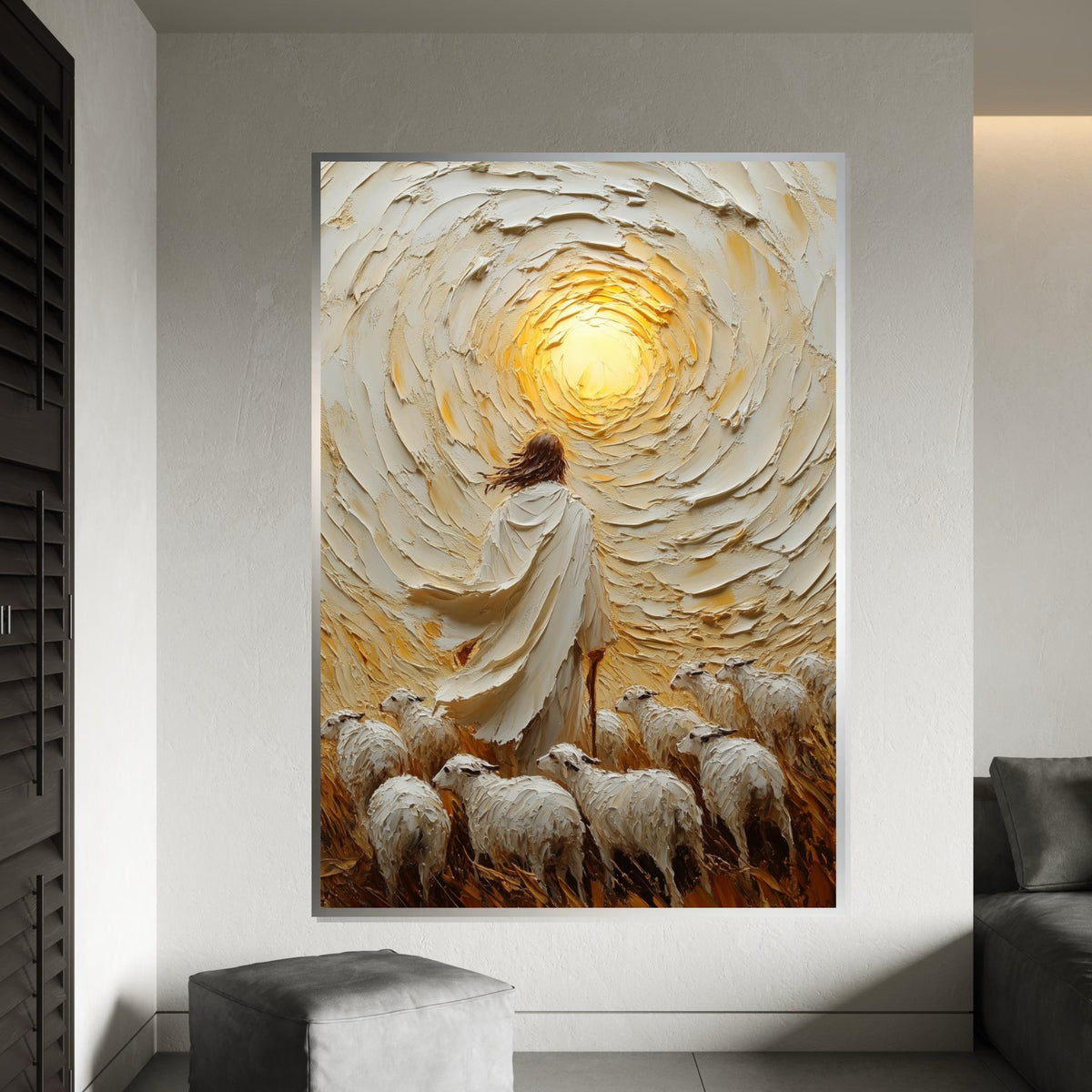 Shepherd Light Canvas Art, Spiritual Wall Art, Jesus and Sheep Scene Canvas, Wall Art Canvas Design, Ready to Hang Decoration