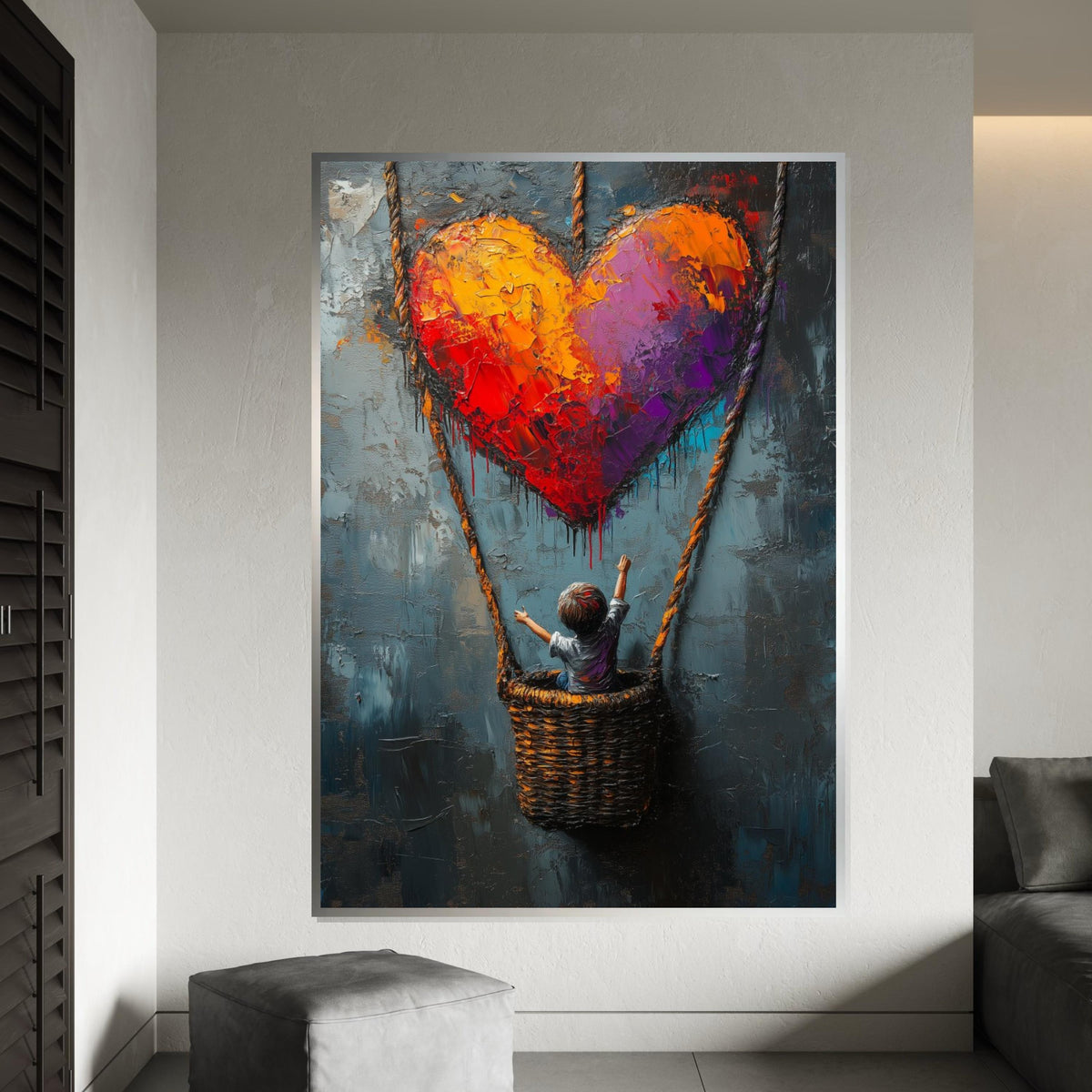 Heart Balloon Child Canvas, Graffiti Art, Colorful Heart Poster, Balloon Art, Wall Art Canvas Design, Ready to Hang Decoration