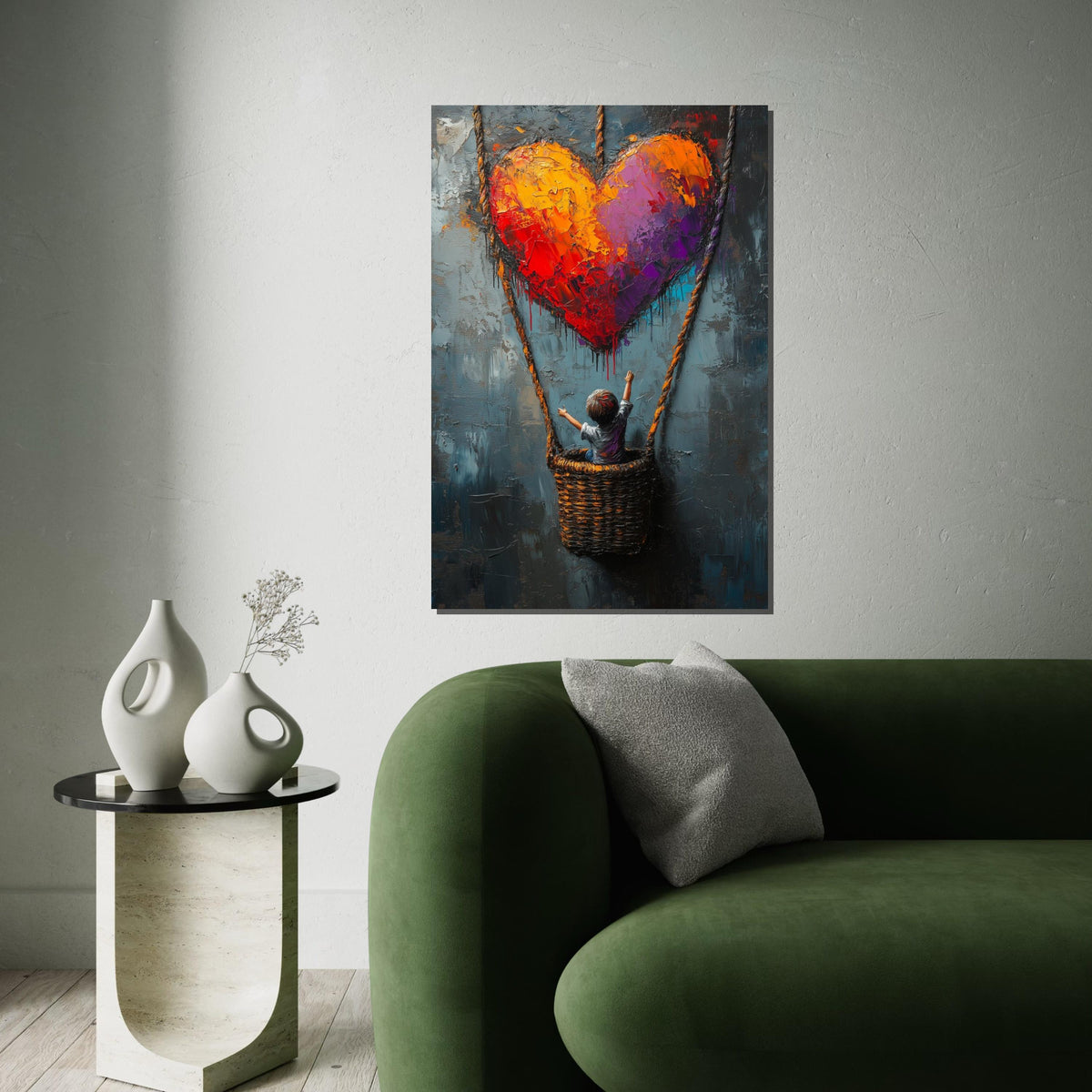 Heart Balloon Child Canvas, Graffiti Art, Colorful Heart Poster, Balloon Art, Wall Art Canvas Design, Ready to Hang Decoration