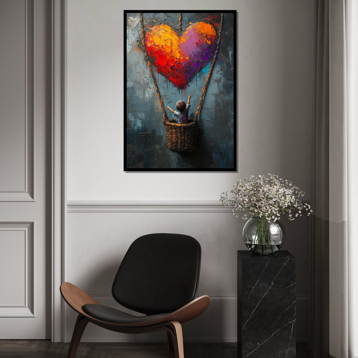 Heart Balloon Child Canvas, Graffiti Art, Colorful Heart Poster, Balloon Art, Wall Art Canvas Design, Ready to Hang Decoration