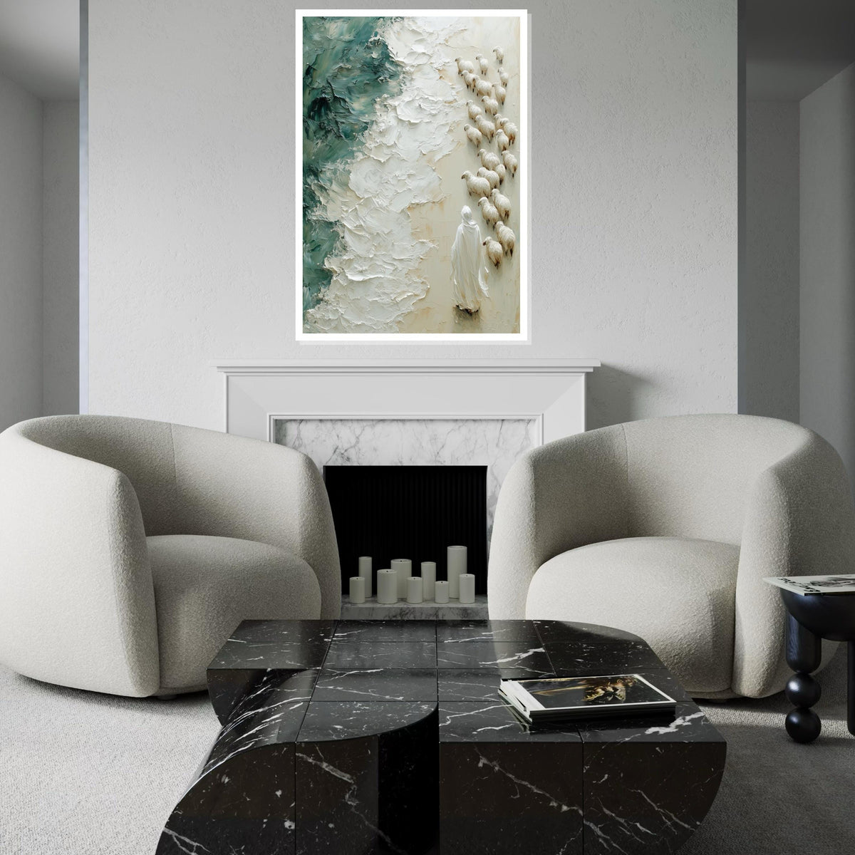 Shepherd of the Sea, Jesus Art Canvas, Religious Wall Art, Sheep and Waves Painting, Wall Art Canvas Design, Ready To Hang Decoration