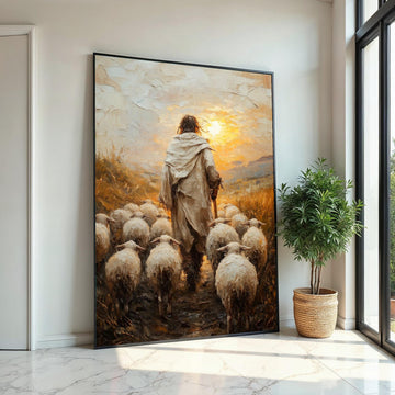 Shepherd Savior Canvas, Jesus with Sheep Art, Religious Wall Art, Canvas Art Design, Spiritual Decor, Ready to Hang Decoration