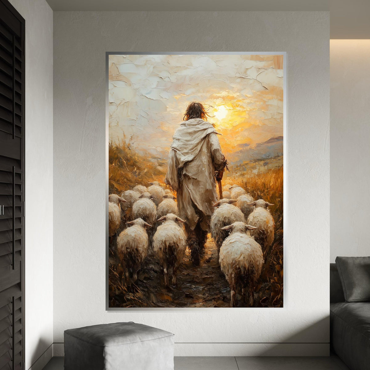 Shepherd Savior Canvas, Jesus with Sheep Art, Religious Wall Art, Canvas Art Design, Spiritual Decor, Ready to Hang Decoration