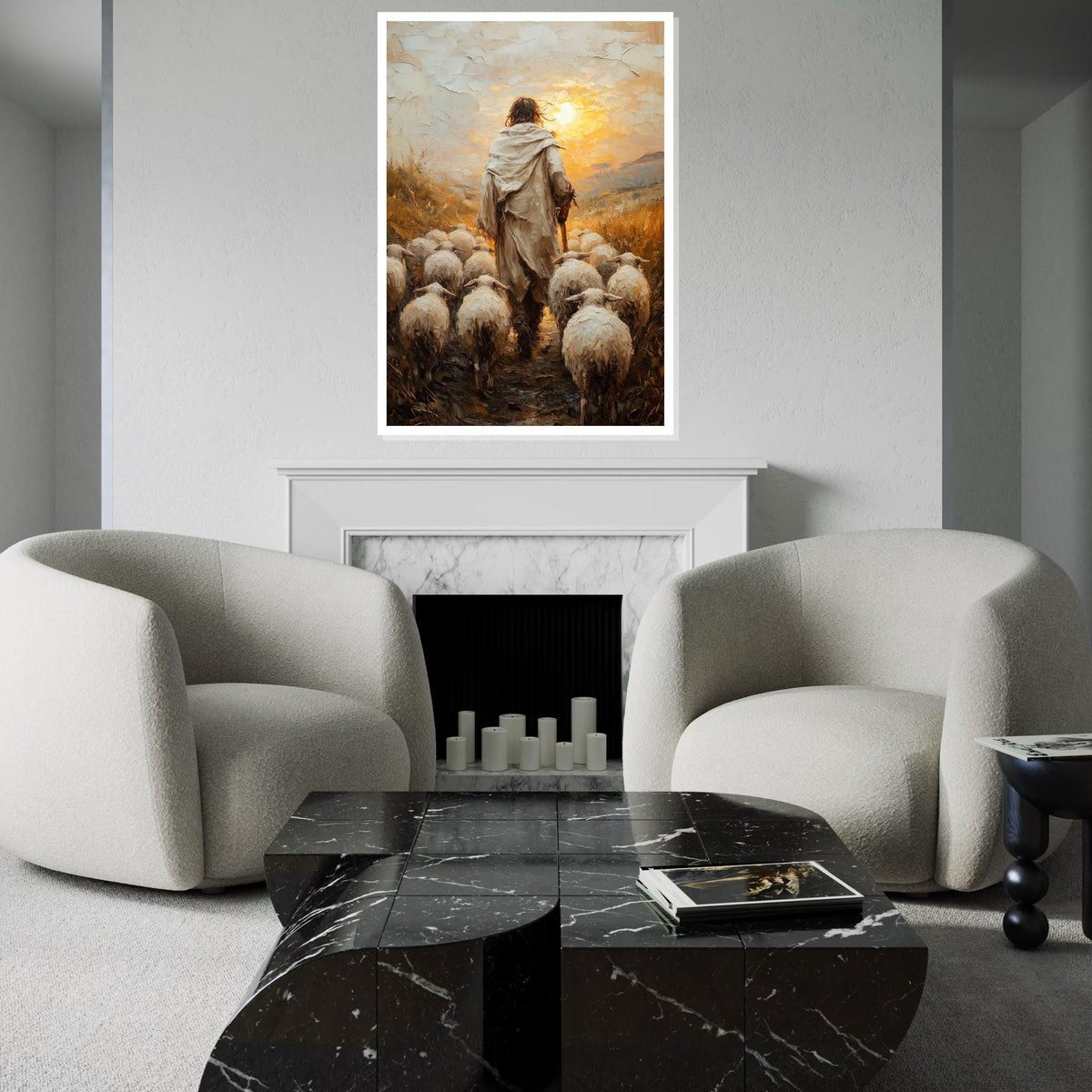 Shepherd Savior Canvas, Jesus with Sheep Art, Religious Wall Art, Canvas Art Design, Spiritual Decor, Ready to Hang Decoration