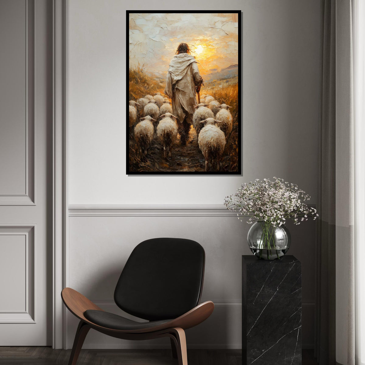 Shepherd Savior Canvas, Jesus with Sheep Art, Religious Wall Art, Canvas Art Design, Spiritual Decor, Ready to Hang Decoration