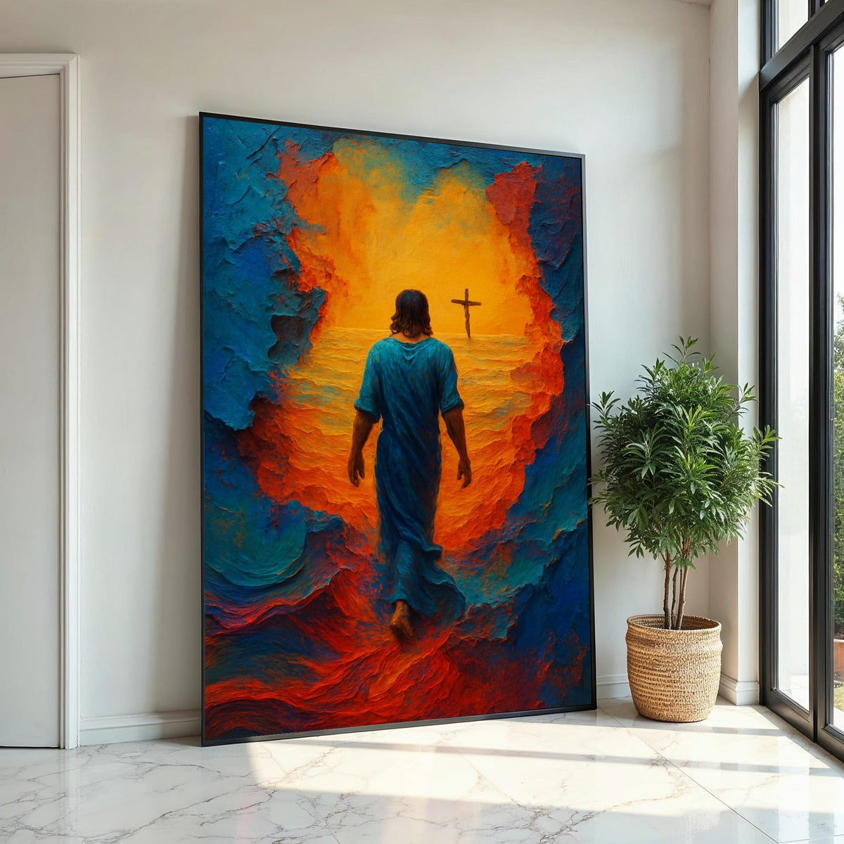 Serene Savior Canvas, Jesus Walking on Water Art, Religious Wall Print, Spiritual Canvas Design, Ready to Hang, Inspirational Decor