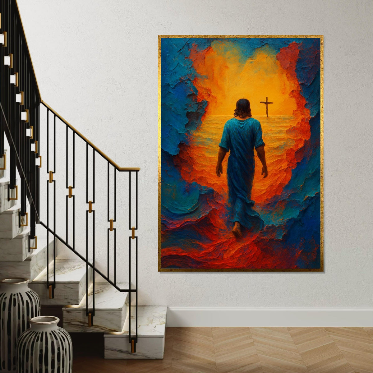 Serene Savior Canvas, Jesus Walking on Water Art, Religious Wall Print, Spiritual Canvas Design, Ready to Hang, Inspirational Decor
