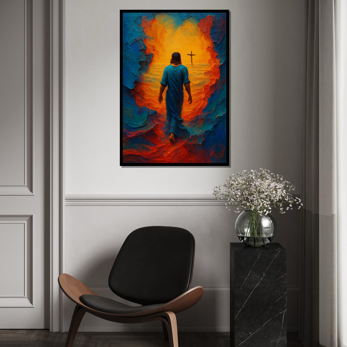 Serene Savior Canvas, Jesus Walking on Water Art, Religious Wall Print, Spiritual Canvas Design, Ready to Hang, Inspirational Decor