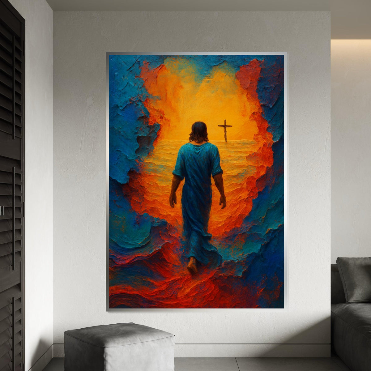 Serene Savior Canvas, Jesus Walking on Water Art, Religious Wall Print, Spiritual Canvas Design, Ready to Hang, Inspirational Decor