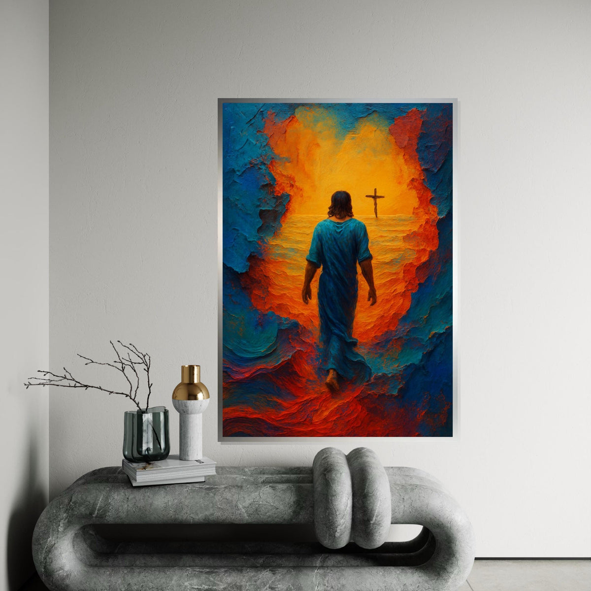 Serene Savior Canvas, Jesus Walking on Water Art, Religious Wall Print, Spiritual Canvas Design, Ready to Hang, Inspirational Decor