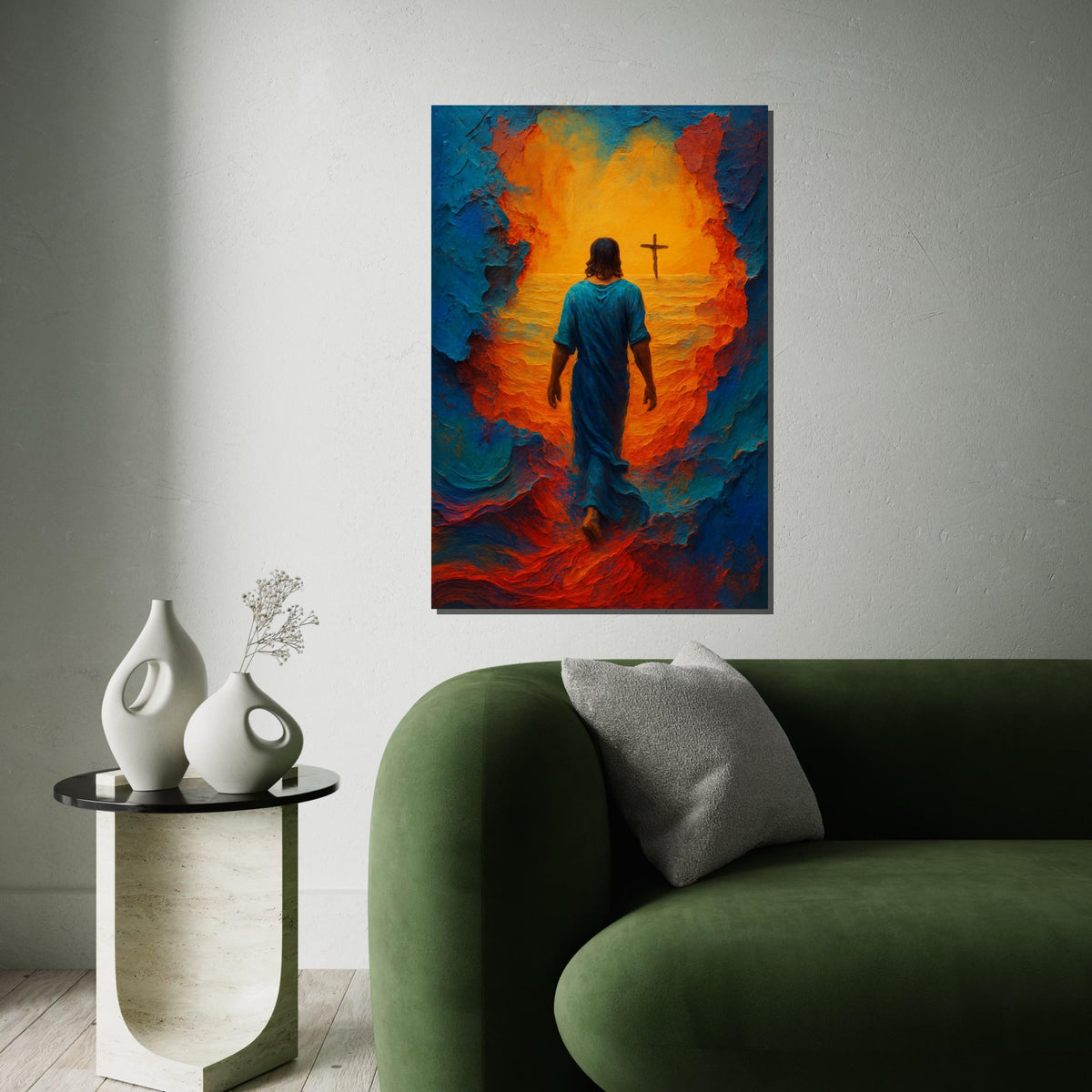 Serene Savior Canvas, Jesus Walking on Water Art, Religious Wall Print, Spiritual Canvas Design, Ready to Hang, Inspirational Decor