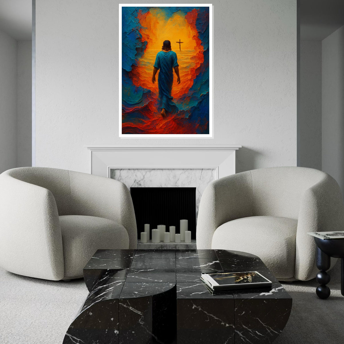 Serene Savior Canvas, Jesus Walking on Water Art, Religious Wall Print, Spiritual Canvas Design, Ready to Hang, Inspirational Decor
