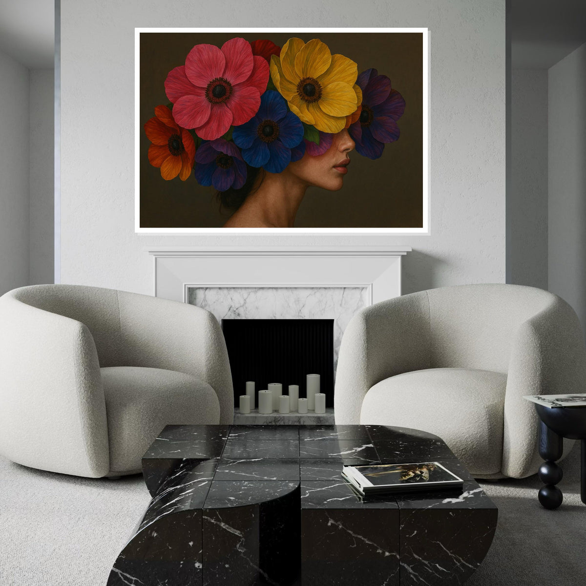 Floral Beauty Canvas, Woman with Flowers, Colorful Floral Art, Wall Art Canvas Design, Ready to Hang Decoration, Artistic Portrait Print