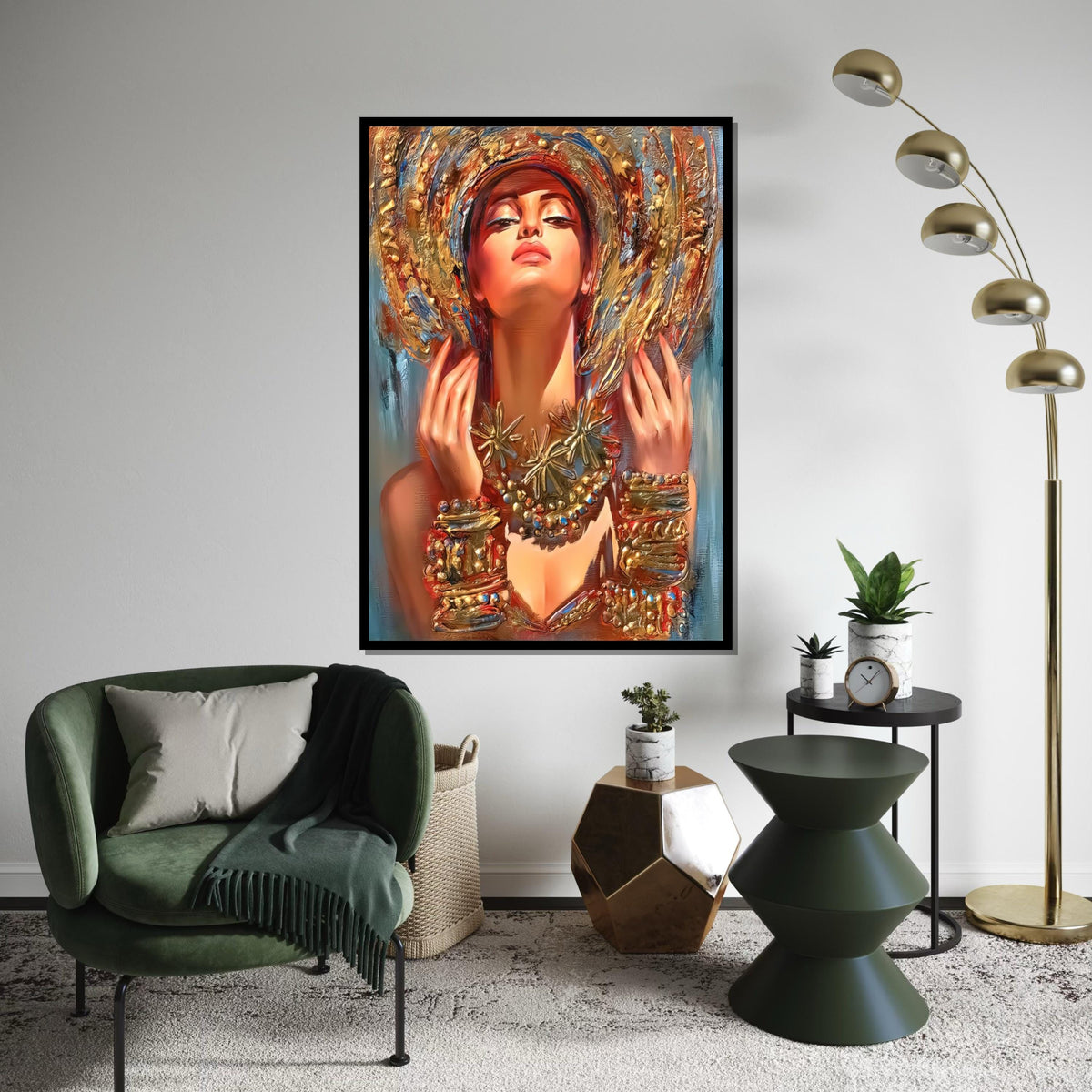 Regal Woman Canvas, Gold Adorned Portrait Art, Abstract Beauty Wall Art, Canvas Design, Vibrant Wall Décor, Ready To Hang Decoration