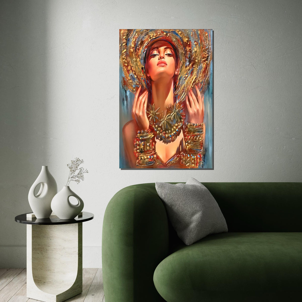 Regal Woman Canvas, Gold Adorned Portrait Art, Abstract Beauty Wall Art, Canvas Design, Vibrant Wall Décor, Ready To Hang Decoration