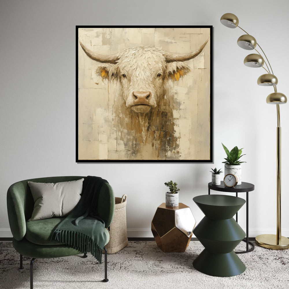 Rugged Highland Cow Canvas, Bull Wall Art, Animal Portrait, Rustic Wall Decor, Art Canvas Design, Ready to Hang, Rustic Animal Canvas