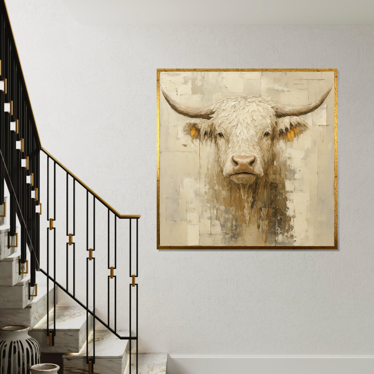 Rugged Highland Cow Canvas, Bull Wall Art, Animal Portrait, Rustic Wall Decor, Art Canvas Design, Ready to Hang, Rustic Animal Canvas