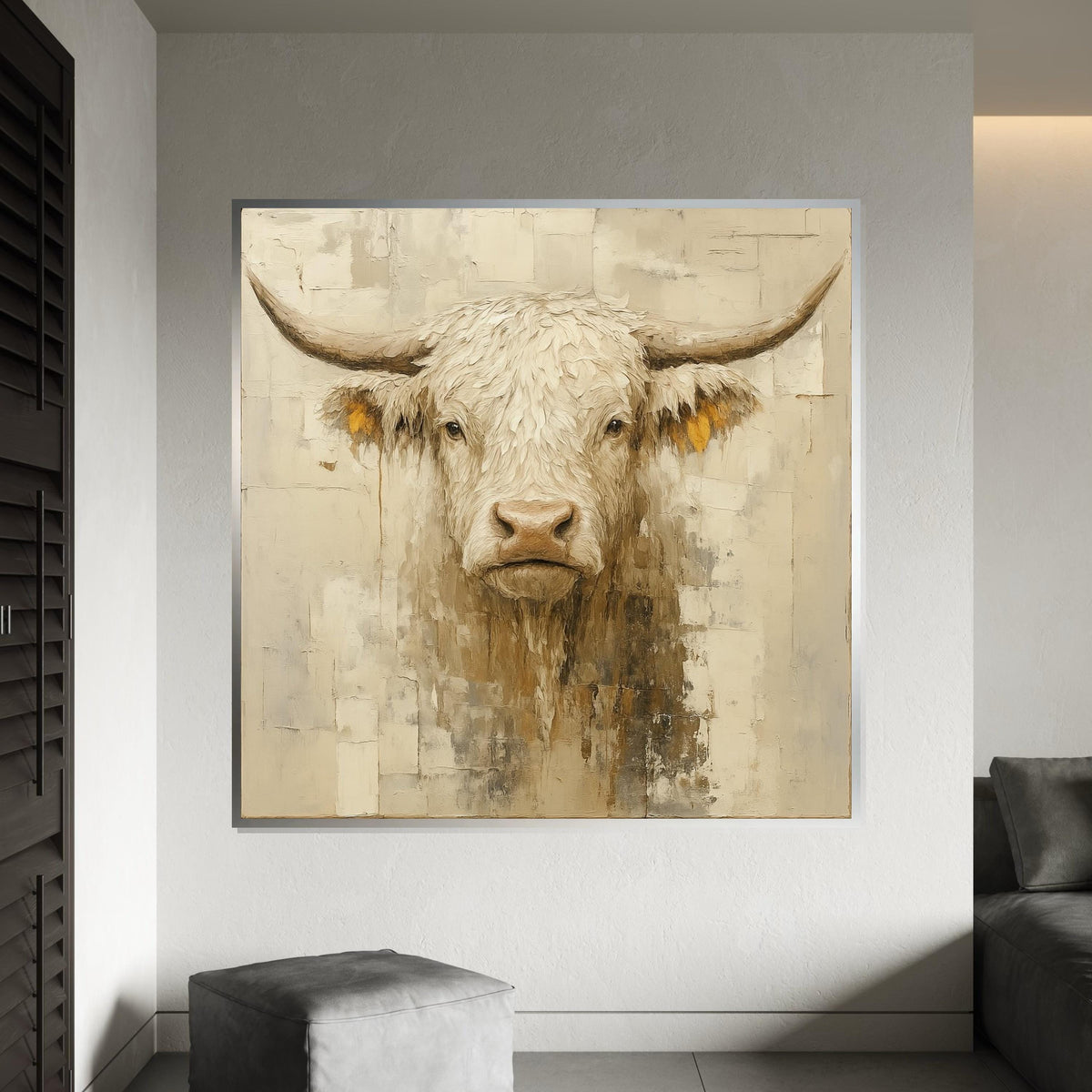 Rugged Highland Cow Canvas, Bull Wall Art, Animal Portrait, Rustic Wall Decor, Art Canvas Design, Ready to Hang, Rustic Animal Canvas