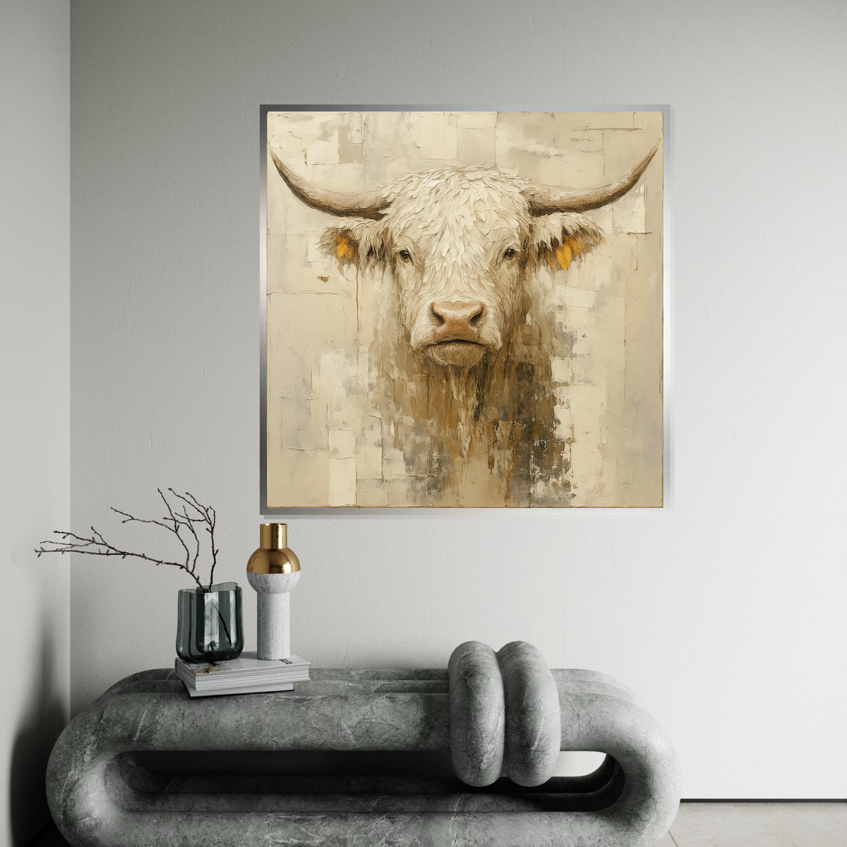 Rugged Highland Cow Canvas, Bull Wall Art, Animal Portrait, Rustic Wall Decor, Art Canvas Design, Ready to Hang, Rustic Animal Canvas
