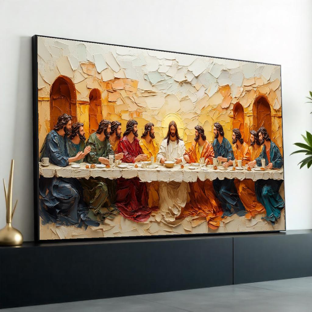Last Supper Canvas Art, Religious Wall Art, Jesus and Apostles Print, Textured Wall Art Canvas, Ready to Hang, Spiritual Decor