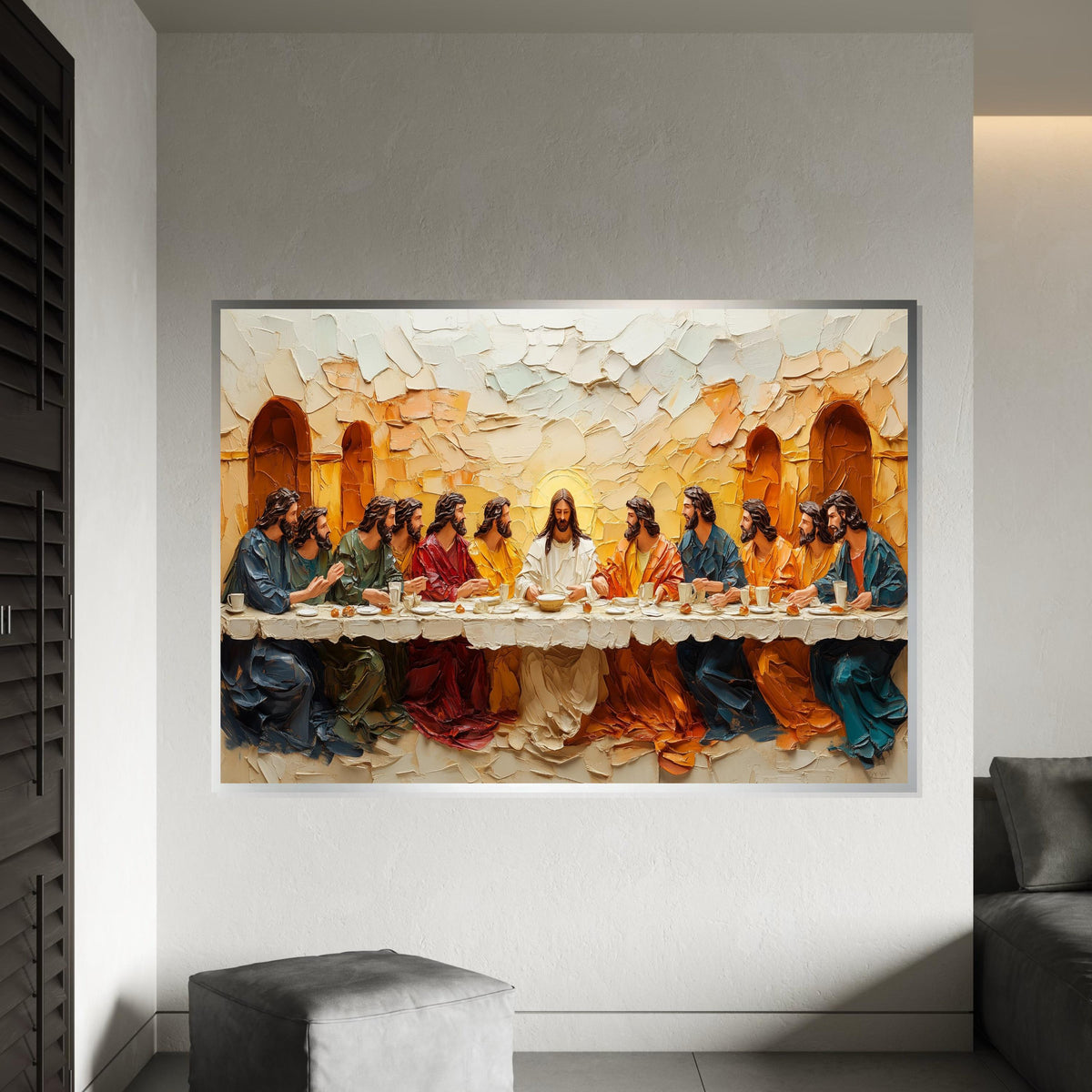 Last Supper Canvas Art, Religious Wall Art, Jesus and Apostles Print, Textured Wall Art Canvas, Ready to Hang, Spiritual Decor