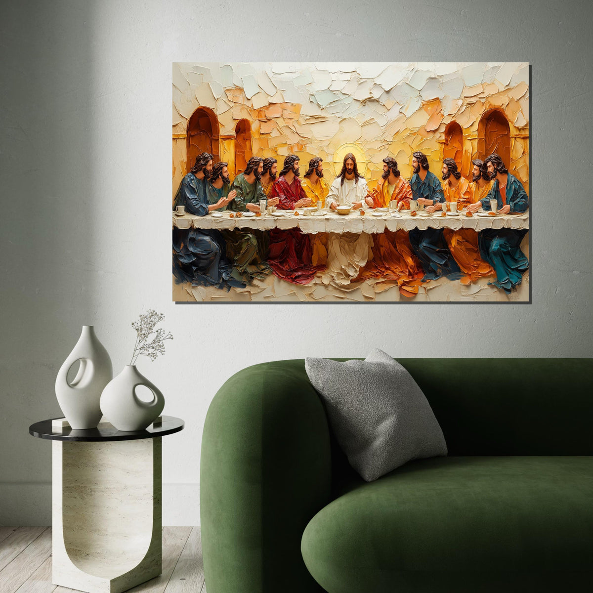 Last Supper Canvas Art, Religious Wall Art, Jesus and Apostles Print, Textured Wall Art Canvas, Ready to Hang, Spiritual Decor