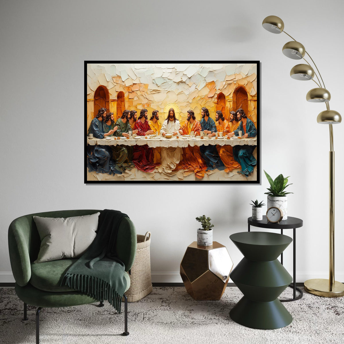 Last Supper Canvas Art, Religious Wall Art, Jesus and Apostles Print, Textured Wall Art Canvas, Ready to Hang, Spiritual Decor